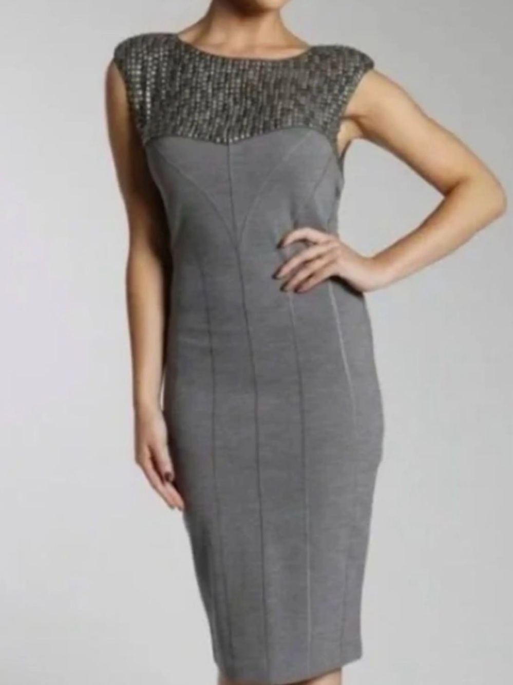 Ted Baker Grey Lamu Studded Panel Wool Blend Bodycon Dress SZ 0